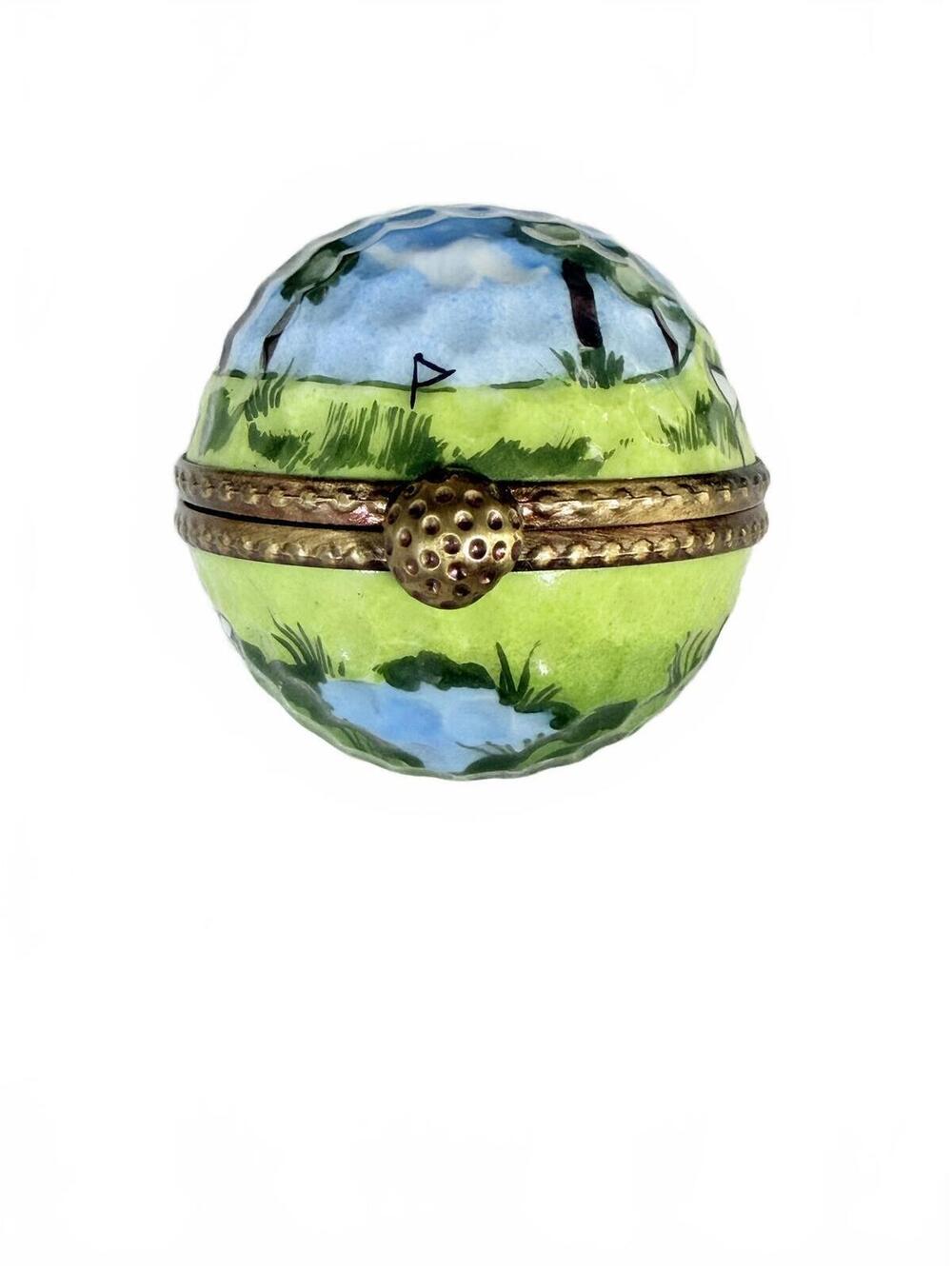 Vintage Rochard Limoges France Hand-Painted Golf‎ Ball Porcelain Trinket Box